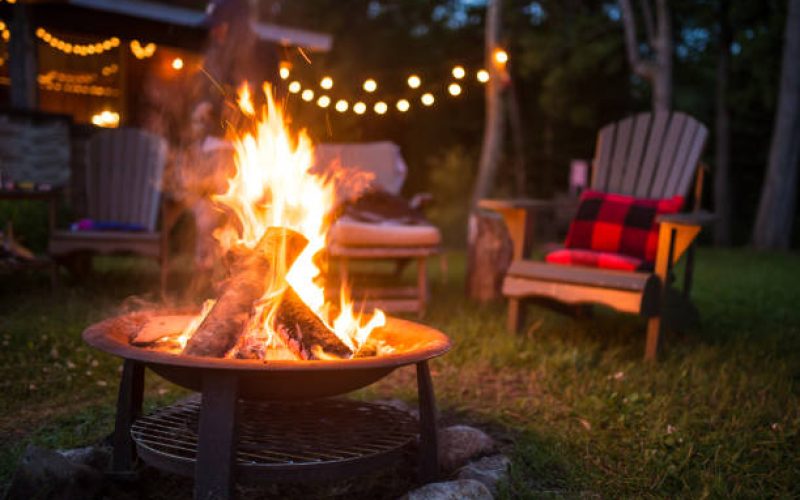 Late evening campfire at a beatiful canadian chalet